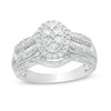 Thumbnail Image 0 of Previously Owned - 0.50 CT. T.W. Composite Diamond Oval Frame Multi-Row Vintage-Style Engagement Ring in 10K White Gold