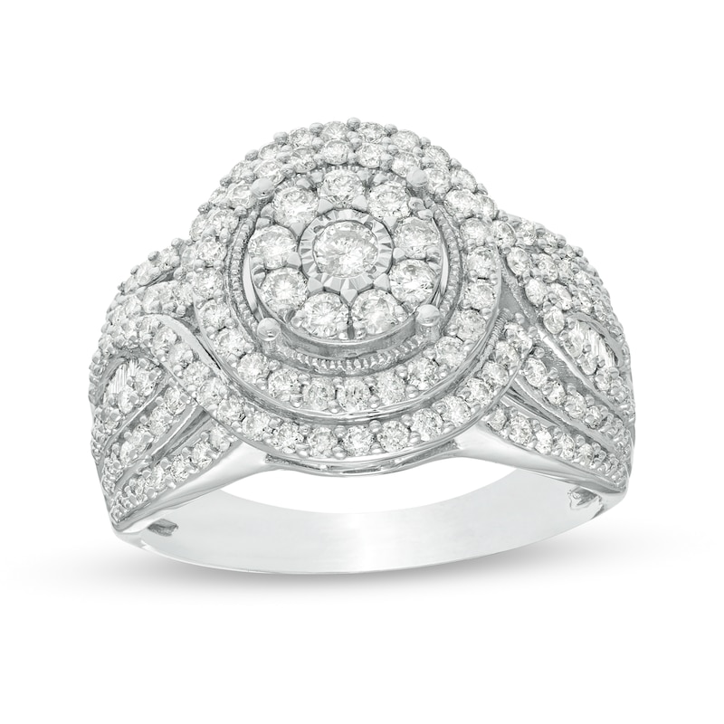 Previously Owned - 1.00 CT. T.W. Composite Diamond Multi-Row Vintage-Style Engagement Ring in 10K White Gold|Peoples Jewellers