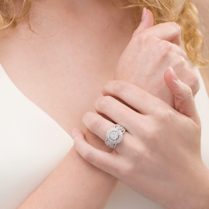 Previously Owned - 1.00 CT. T.W. Composite Diamond Multi-Row Vintage-Style Engagement Ring in 10K White Gold