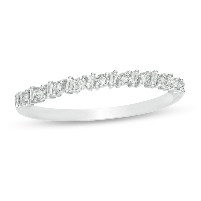 Previously Owned - 0.065 CT. T.W. Baguette and Round Diamond Alternating Band in 10K White Gold