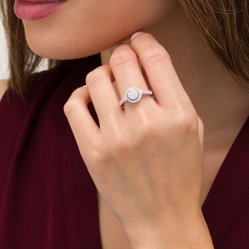 Main Image 2 of Previously Owned - 0.60 CT. T.W. Composite Diamond Frame Whirlwind Ring in 10K White Gold