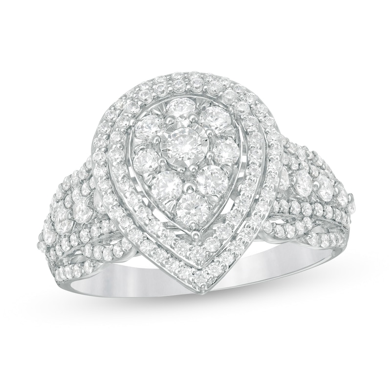 Previously Owned - 1.00 CT. T.W. Diamond Double Pear-Shaped Frame Multi-Row Engagement Ring in 10K White Gold