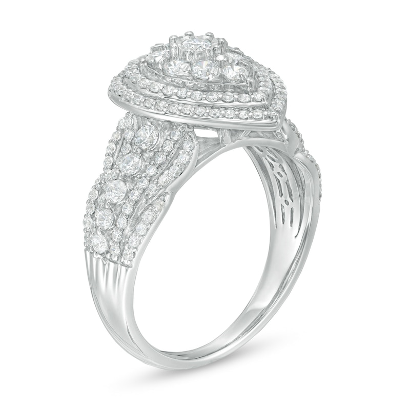 Previously Owned - 1.00 CT. T.W. Diamond Double Pear-Shaped Frame Multi-Row Engagement Ring in 10K White Gold