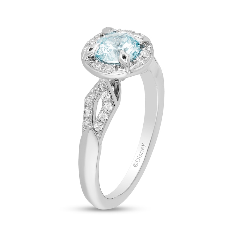 Previously Owned - Enchanted Disney Elsa 6.0mm Aquamarine and 0.18 CT. T.W. Diamond Engagement Ring in 14K White Gold