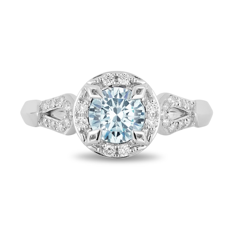 Previously Owned - Enchanted Disney Elsa 6.0mm Aquamarine and 0.18 CT. T.W. Diamond Engagement Ring in 14K White Gold