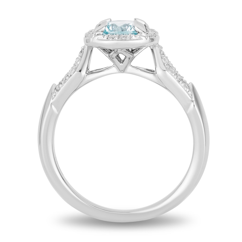 Previously Owned - Enchanted Disney Elsa 6.0mm Aquamarine and 0.18 CT. T.W. Diamond Engagement Ring in 14K White Gold