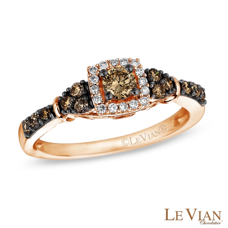 Previously Owned - Le Vian Chocolate Diamonds® 0.89 CT. T.W. Diamond Frame Tri-Sides Ring in 14K Strawberry Gold™