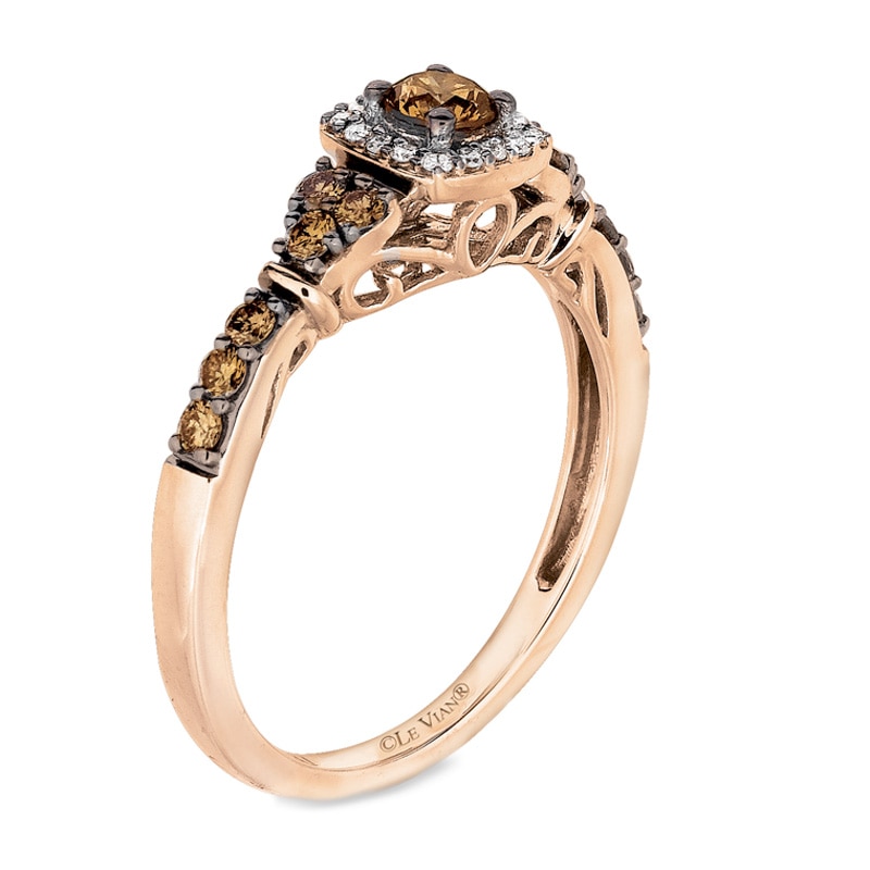 Previously Owned - Le Vian Chocolate Diamonds® 0.89 CT. T.W. Diamond Frame Tri-Sides Ring in 14K Strawberry Gold™