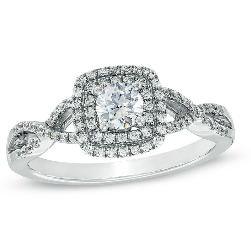 Previously Owned - Celebration Fire⢠0.58 CT. T.W. Diamond Frame Engagement Ring in 14K White Gold