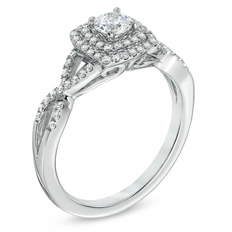 Previously Owned - Celebration Canadian Fire™ 0.58 CT. T.W. Diamond Frame Engagement Ring in 14K White Gold