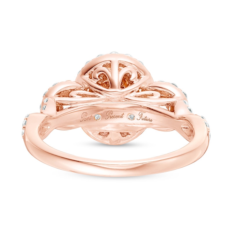 Previously Owned - 0.95 CT. T.W. Oval Diamond Past Present Future® Frame Engagement Ring in 14K Rose Gold (I/I2)