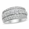 Thumbnail Image 0 of Previously Owned - 1.00 CT. T.W. Baguette and Round Diamond Three Row Ring in 10K White Gold