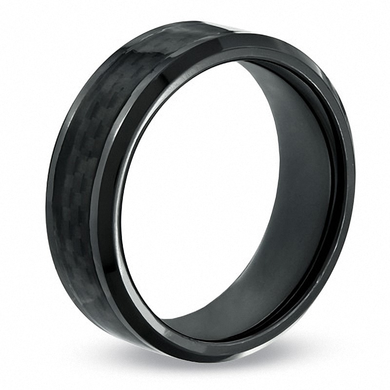 Previously Owned - Men's 8.0mm Comfort Fit Carbon Fibre Inlay Black Titanium Wedding Band