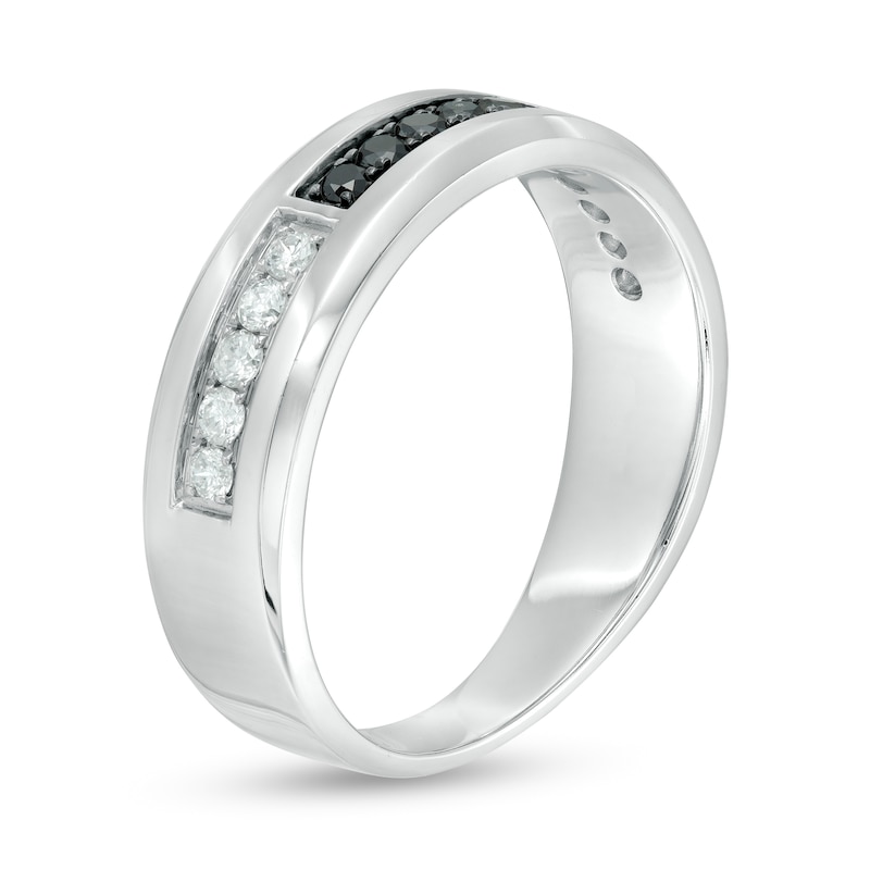 Previously Owned - Men's 0.37 CT. T.W. Enhanced Black and White Diamond Brick-Patterned Band in 10K White Gold