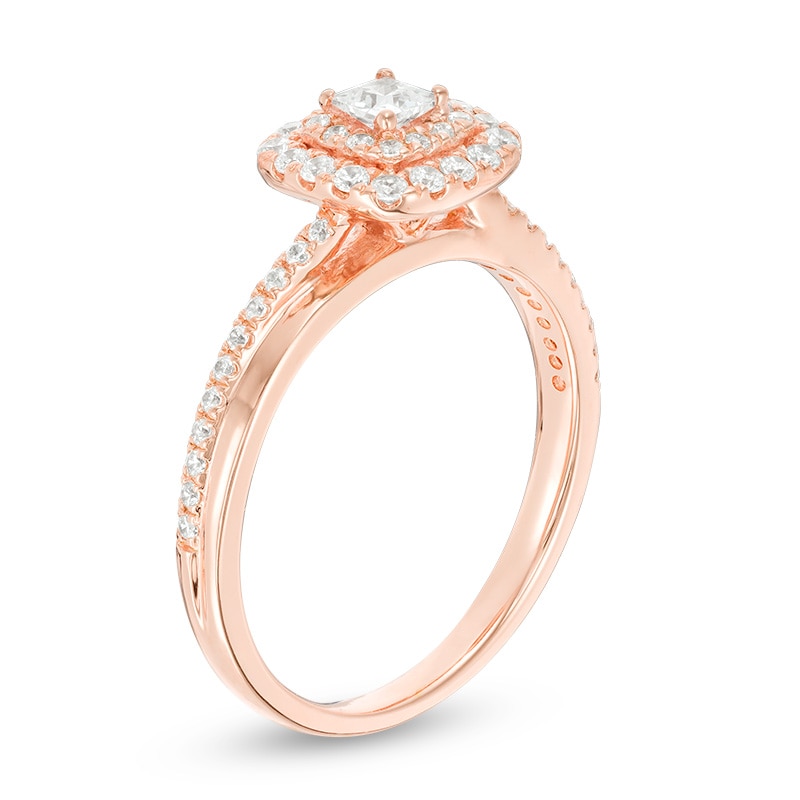 Previously Owned - 0.45 CT. T.W. Princess-Cut Diamond Double Frame Engagement Ring in 14K Rose Gold