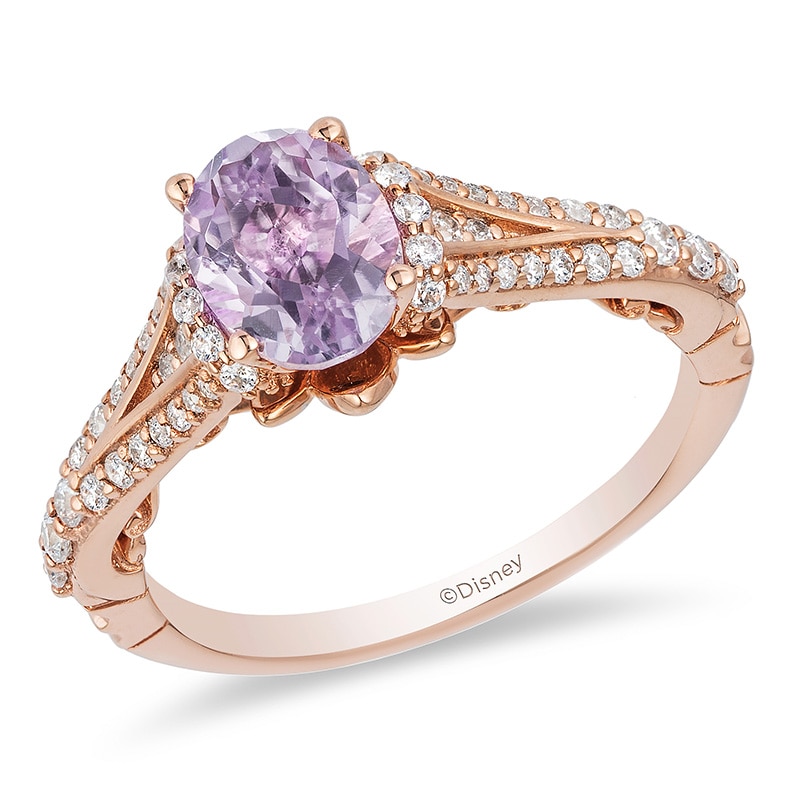 Previously Owned - Enchanted Disney Rapunzel Oval Rose de France Amethyst and 0.32 CT. T.W. Diamond Engagement Ring
