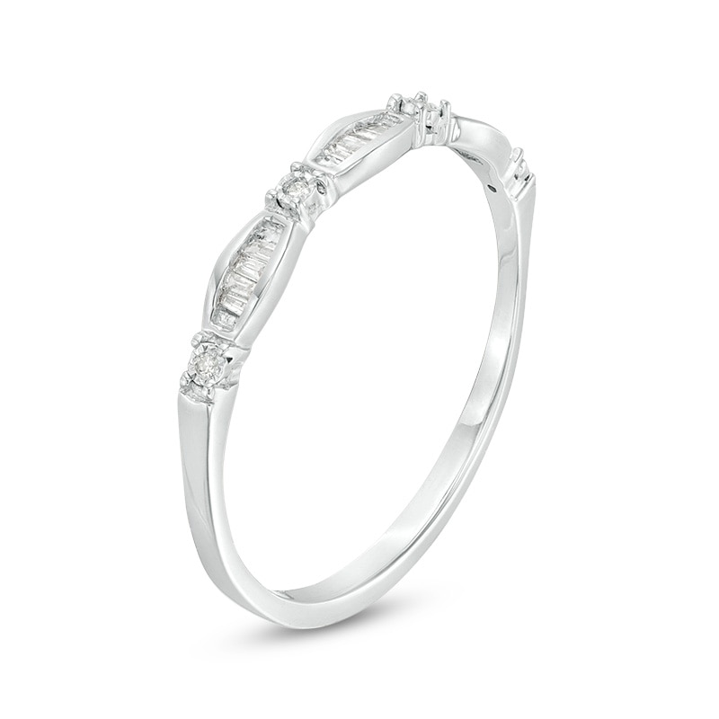 Previously Owned - 0.05 CT. T.W. Baguette and Round Diamond Station Band in 10K White Gold