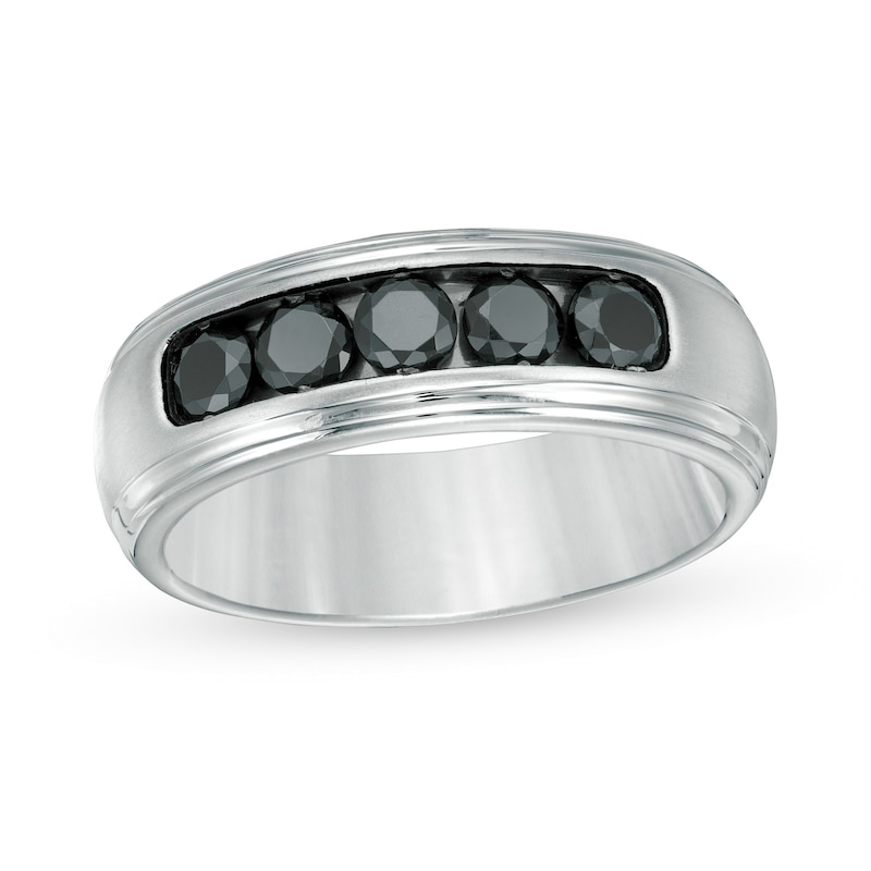 Previously Owned - Men's 0.98 CT. T.W. Black Diamond Five Stone Anniversary Band in 10K White Gold
