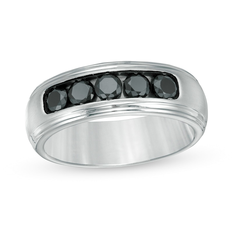 Previously Owned - Men's 0.98 CT. T.W. Black Diamond Five Stone Anniversary Band in 10K White Gold|Peoples Jewellers