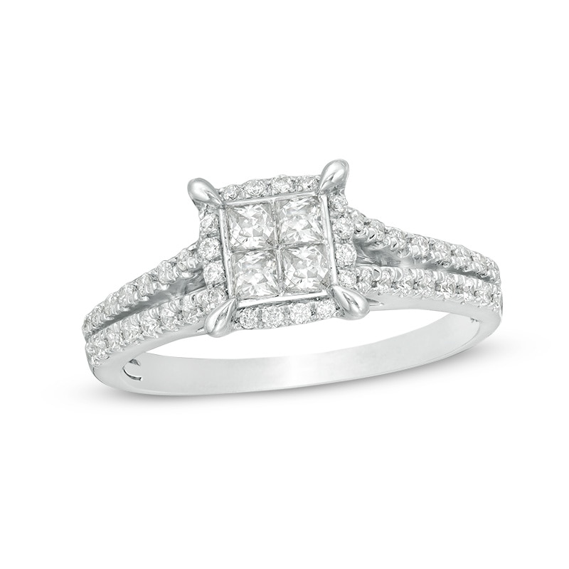 Previously Owned - 0.50 CT. T.W. Quad Princess-Cut Diamond Frame Engagement Ring in 14K White Gold
