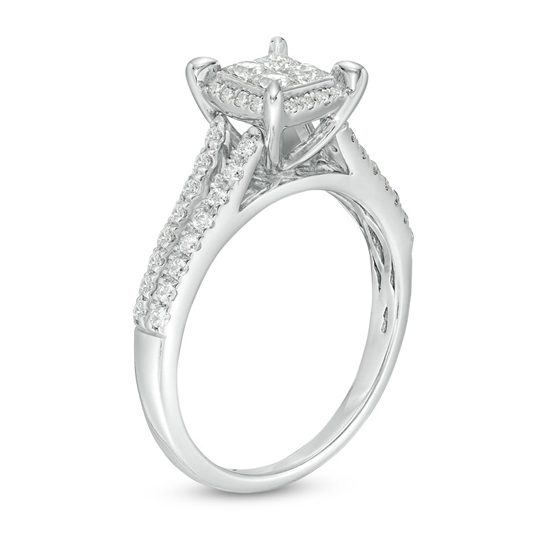 Previously Owned - 0.50 CT. T.W. Quad Princess-Cut Diamond Frame Engagement Ring in 14K White Gold