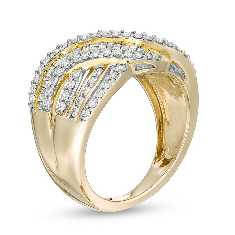 Main Image 3 of Previously Owned - 1.00 CT. T.W. Diamond Multi-Row Wave Ring in 10K Gold