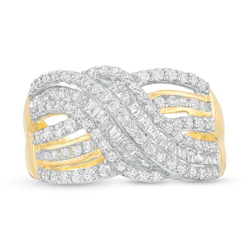 Main Image 4 of Previously Owned - 1.00 CT. T.W. Diamond Multi-Row Wave Ring in 10K Gold