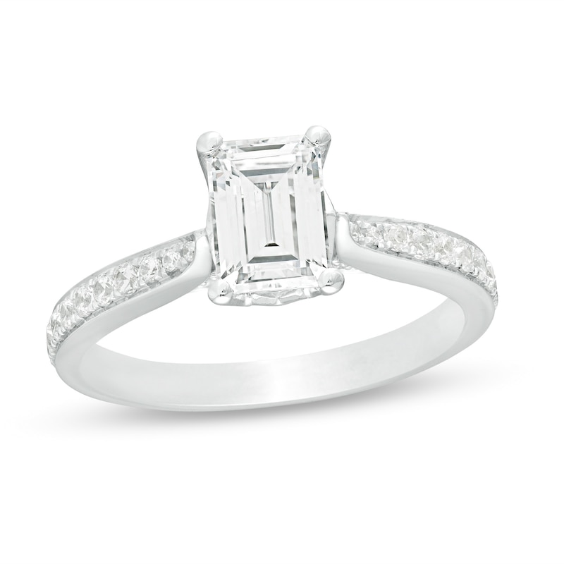 Previously Owned - 1.26 CT. T.W. Emerald-Cut Diamond Vintage-Style Engagement Ring in 14K White Gold (I/I1)