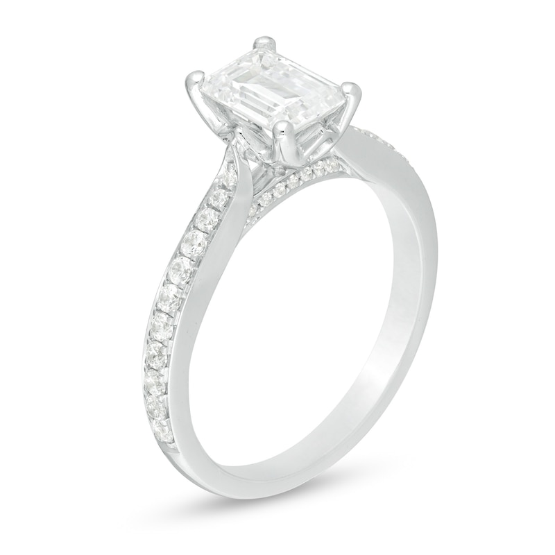 Previously Owned - 1.26 CT. T.W. Emerald-Cut Diamond Vintage-Style Engagement Ring in 14K White Gold (I/I1)