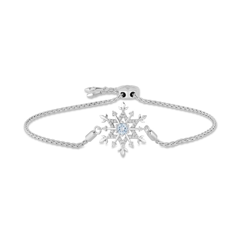 Previously Owned - Enchanted Disney Elsa 4.0mm Aquamarine and 0.15 CT. T.W. Diamond Snowflake Bolo Bracelet - 9.0"