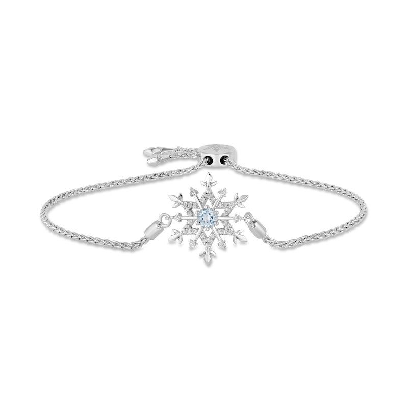 Previously Owned - Enchanted Disney Elsa 4.0mm Aquamarine and 0.15 CT. T.W. Diamond Snowflake Bolo Bracelet - 9.0"|Peoples Jewellers