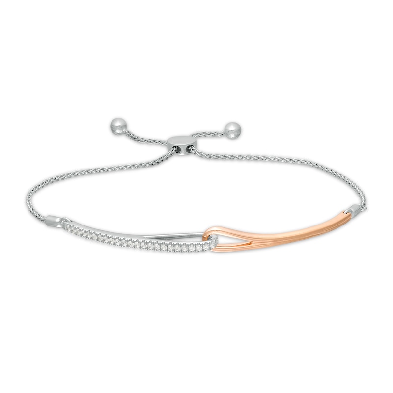 Main Image 1 of Previously Owned - Love + Be Loved 0.23 CT. T.W. Diamond Bolo Bracelet in Sterling Silver and 10K Rose Gold - 9.5"
