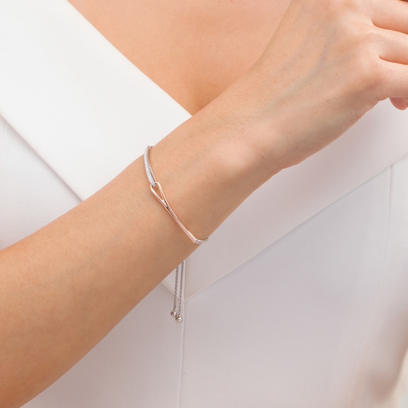 Main Image 2 of Previously Owned - Love + Be Loved 0.23 CT. T.W. Diamond Bolo Bracelet in Sterling Silver and 10K Rose Gold - 9.5"