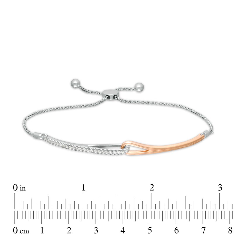 Main Image 3 of Previously Owned - Love + Be Loved 0.23 CT. T.W. Diamond Bolo Bracelet in Sterling Silver and 10K Rose Gold - 9.5"
