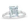 Thumbnail Image 1 of Previously Owned - Emerald-Cut Aquamarine and 0.12 CT. T.W. Diamond Engagement Ring in 14K White Gold