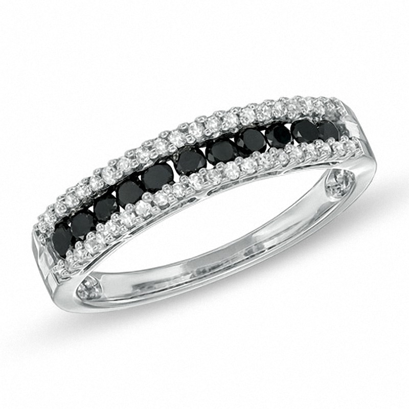 Previously Owned - 0.50 CT. T.W. Enhanced Black and White Diamond Zipper Ring in Sterling Silver