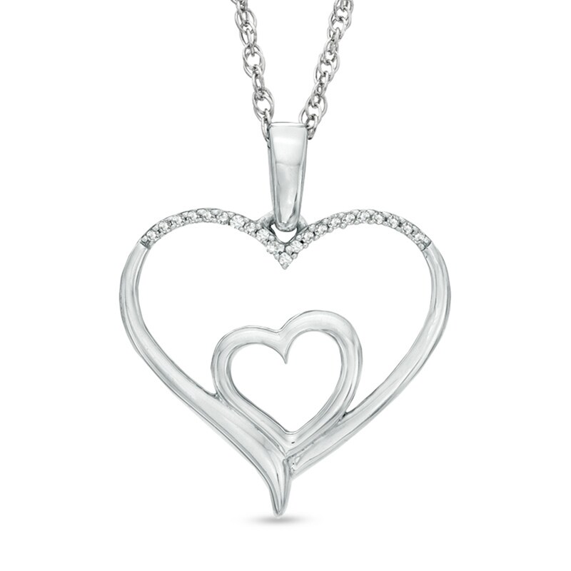 Main Image 1 of Previously Owned - 0.05 CT. T.W. Diamond Double Heart Pendant in Sterling Silver