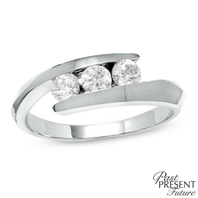 Main Image 1 of Previously Owned - 0.50 CT. T.W. Diamond Past Present Future® Bypass Ring in 14K White Gold