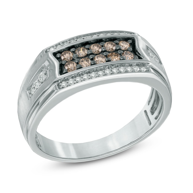 Previously Owned - Men's 0.50 CT. T.W. Champagne and White Diamond Ring in 10K White Gold