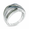 Thumbnail Image 1 of Previously Owned - 0.25 CT. T.W. Enhanced Green, Blue and White Diamond Multi-Row Ring in Sterling Silver