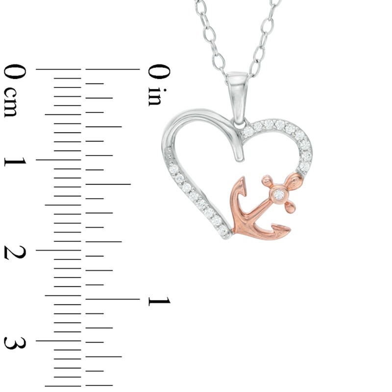 Previously Owned - 0.10 CT. T.W. Diamond Heart with Side Anchor Pendant in Sterling Silver and 14K Rose Gold Plate
