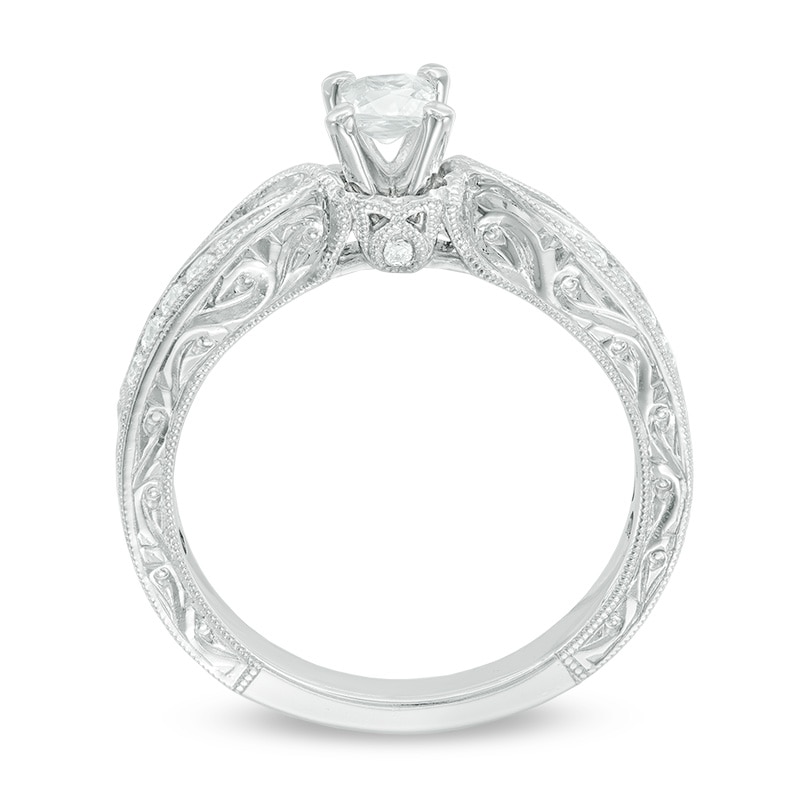 Main Image 3 of Previously Owned - 0.45 CT. T.W. Princess-Cut Diamond Vintage-Style Bridal Set in 10K White Gold