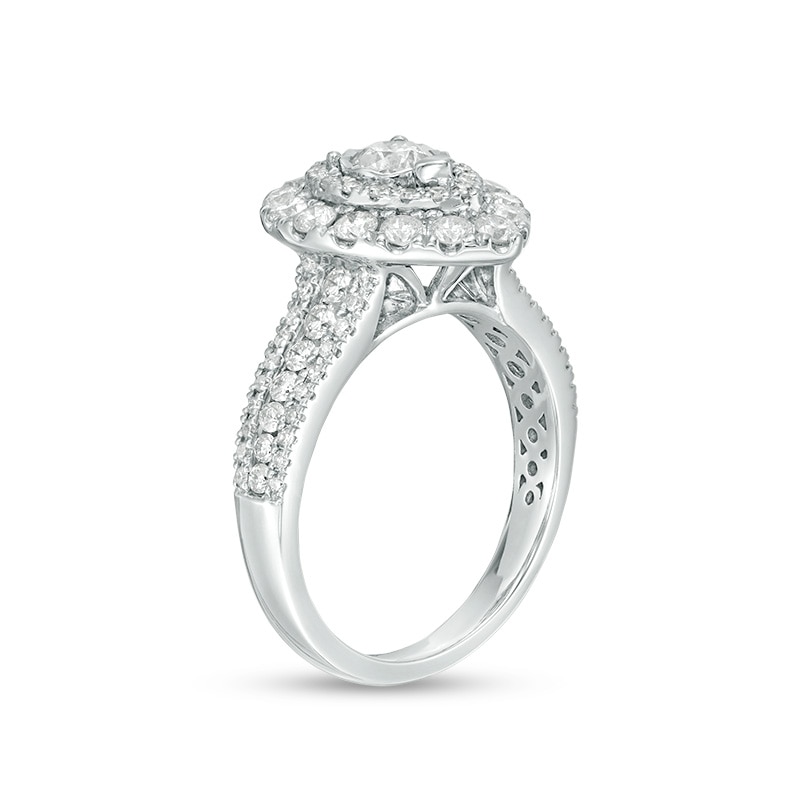 Previously Owned - 1.50 CT. T.W. Diamond Pear-Shaped Double Frame Engagement Ring in 10K White Gold