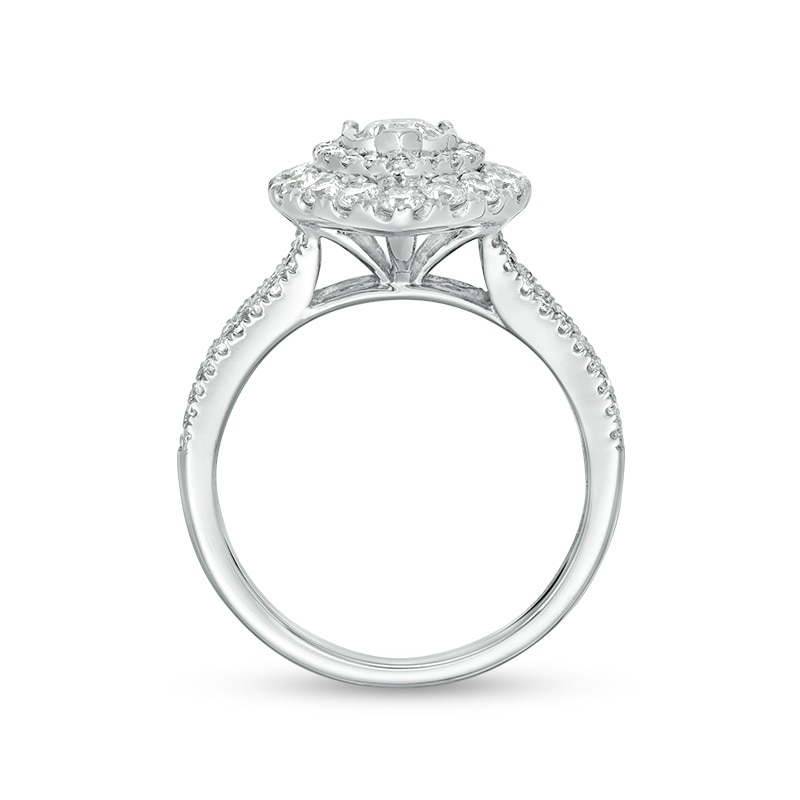 Previously Owned - 1.50 CT. T.W. Diamond Pear-Shaped Double Frame Engagement Ring in 10K White Gold