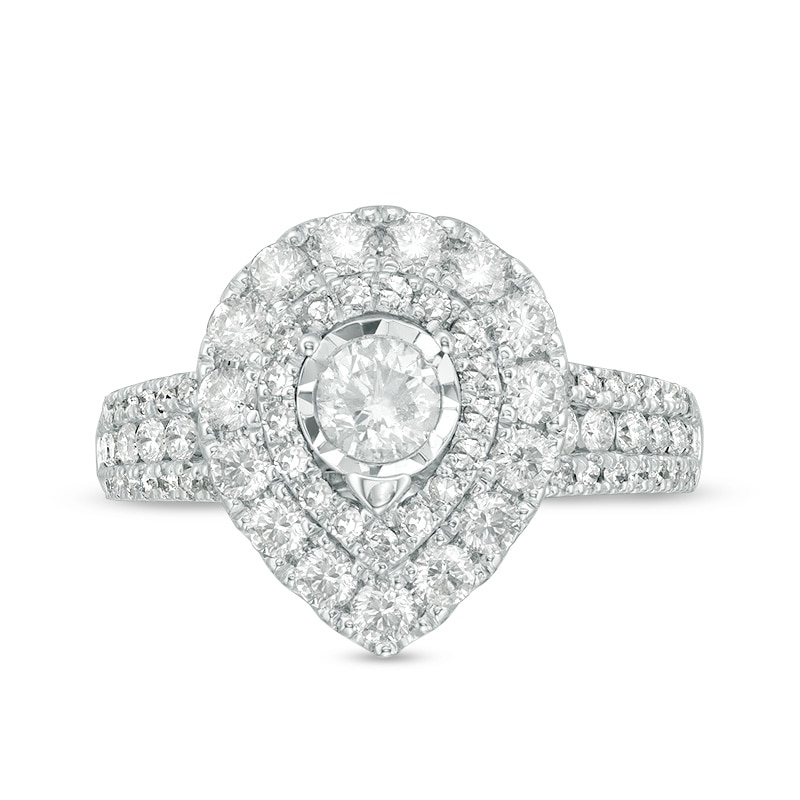 Previously Owned - 1.50 CT. T.W. Diamond Pear-Shaped Double Frame Engagement Ring in 10K White Gold