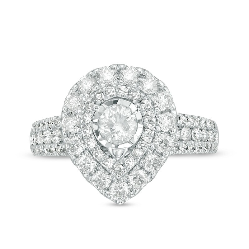 Previously Owned - 1.50 CT. T.W. Diamond Pear-Shaped Double Frame Engagement Ring in 10K White Gold