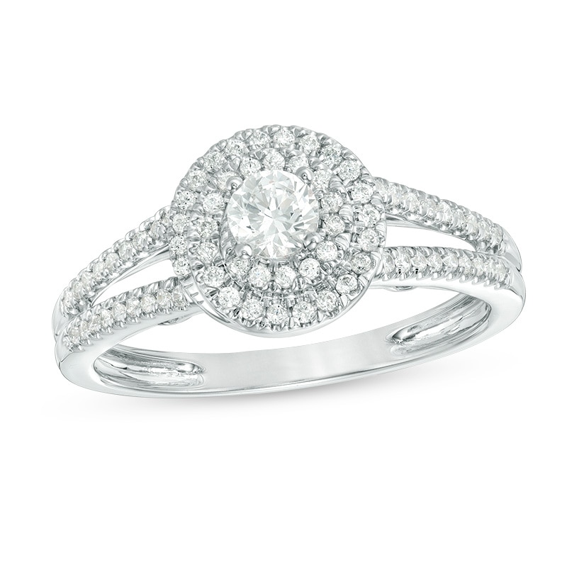 Previously Owned - 0.50 CT. T.W. Diamond Swirling Frame Engagement Ring in 14K White Gold (I/I2)