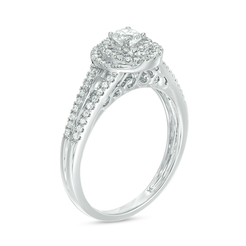 Previously Owned - 0.50 CT. T.W. Diamond Swirling Frame Engagement Ring in 14K White Gold (I/I2)