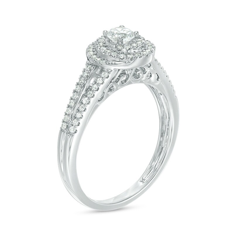 Main Image 2 of Previously Owned - 0.50 CT. T.W. Diamond Swirling Frame Engagement Ring in 14K White Gold (I/I2)