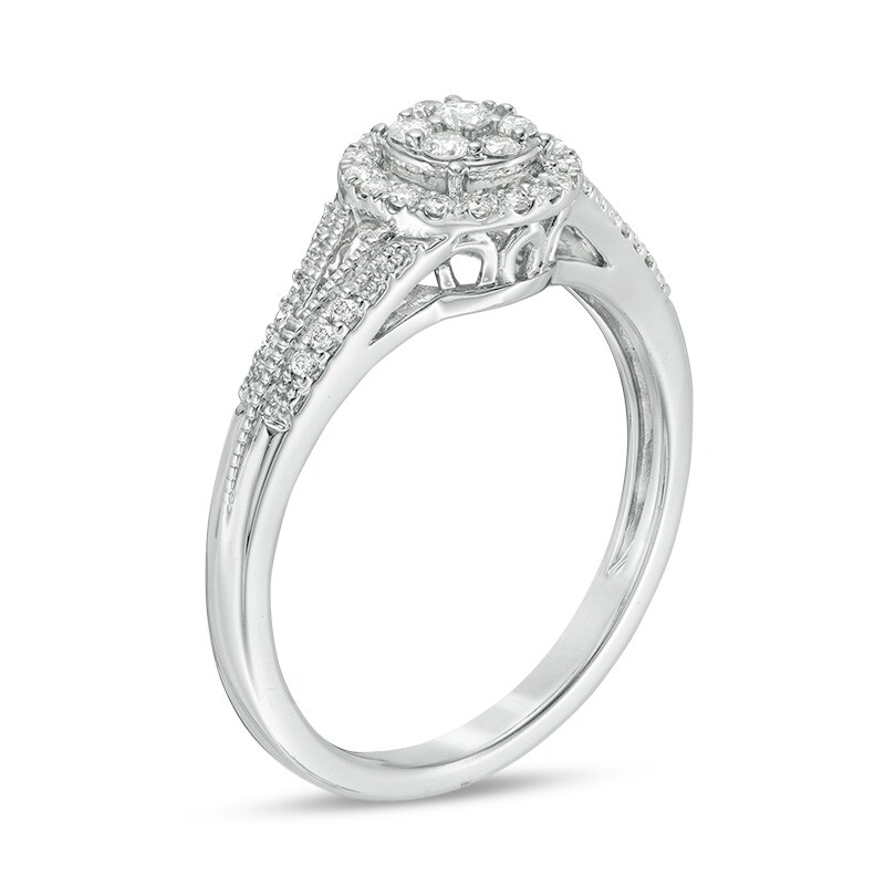 Previously Owned - 0.23 CT. T.W. Composite Diamond Frame Vintage-Style Engagement Ring in 10K White Gold